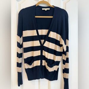 Loft Striped Navy Blue & Cream V-neck Cardigan, sizeXL.